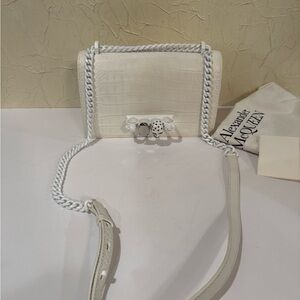 Alexander McQueen White Croc-Embossed Knuckle-Detail Crossbody Bag